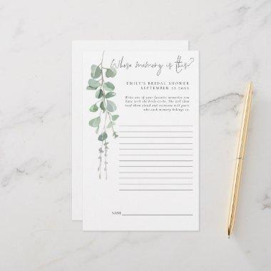 Eucalyptus Bridal Shower Game Whose Memory Is This Stationery