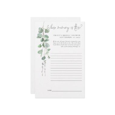 Eucalyptus Bridal Shower Game Whose Memory Is This Stationery