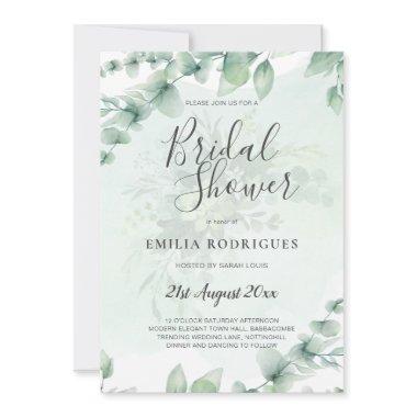 Eucalyptus BRIDAL SHOWER Greenery Gold QR Code Invitations