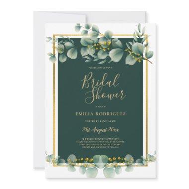 Eucalyptus BRIDAL SHOWER Greenery Gold QR Code Invitations