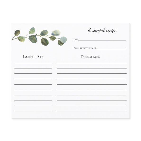 Eucalyptus Bridal Shower Recipe Invitations