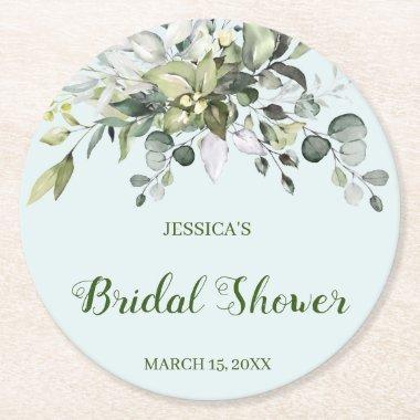 Eucalyptus Bridal Shower Round Paper Coaster