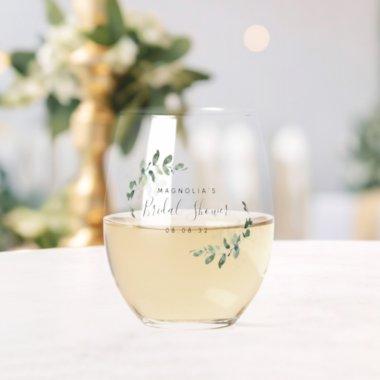 Eucalyptus Bridal Shower Stemless Wine Glass