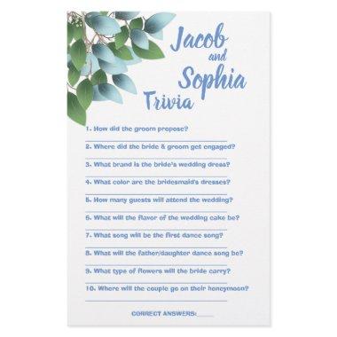 EUCALYPTUS BRIDE & GROOM TRIVIA SHOWER GAME  FLYER