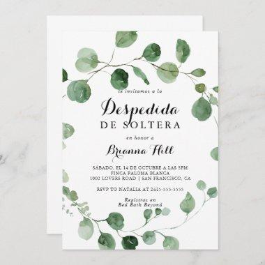 Eucalyptus Calligraphy Spanish Bridal Shower Invitations
