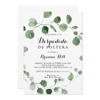 Eucalyptus Calligraphy Spanish Bridal Shower Invitations