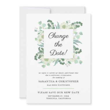 Eucalyptus Change the Date Elegant Wedding Announcement