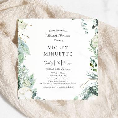 Eucalyptus Cotton | White Modern Bridal Shower Invitations