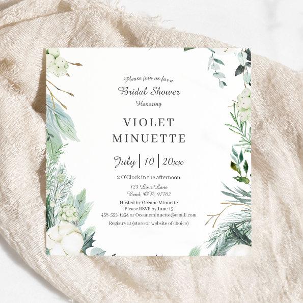 Eucalyptus Cotton | White Modern Bridal Shower Invitations