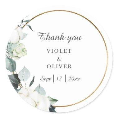 Eucalyptus Cotton | White Modern Thank you Classic Round Sticker