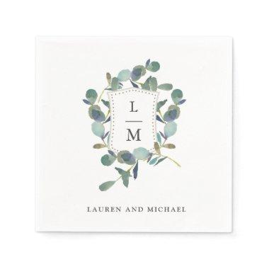 Eucalyptus Crest | Monogram Watercolor Wedding Napkins