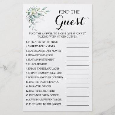 Eucalyptus Find the Guest Bridal Shower Game Invitations Flyer