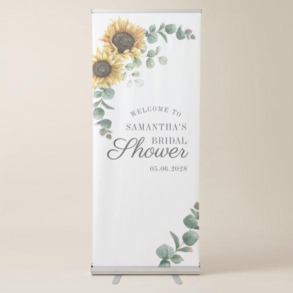 Eucalyptus Floral Sunflower Script Bridal Shower Retractable Banner