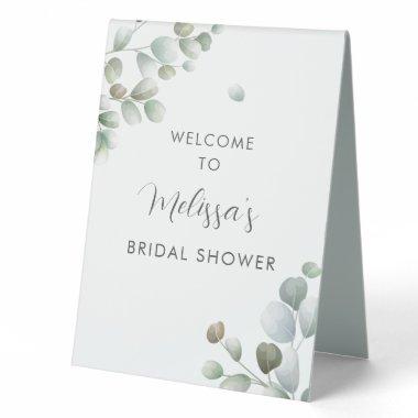 Eucalyptus Foliage Script Bridal Shower Welcome Table Tent Sign