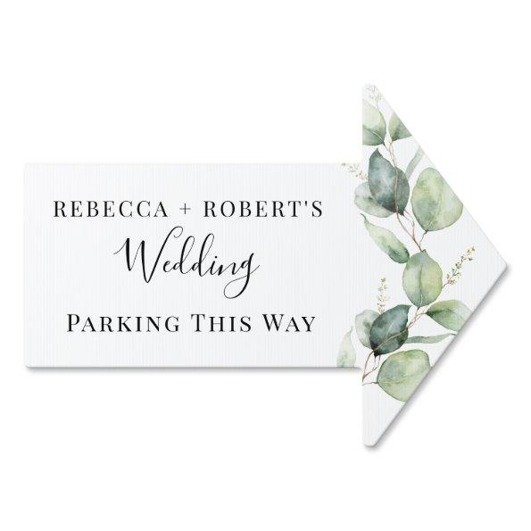 Eucalyptus Foliage Script Wedding Car Parking Sign