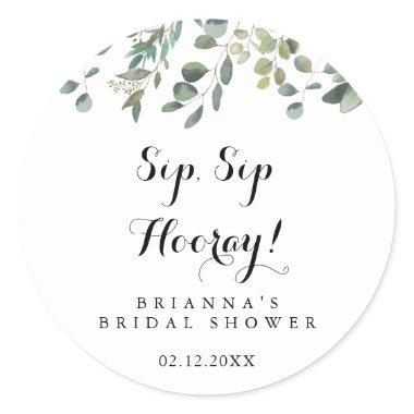 Eucalyptus Foliage Sip Sip Hooray Bridal Shower Classic Round Sticker