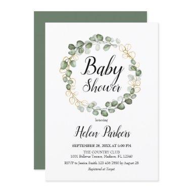 Eucalyptus Foliage Wreath Baby Shower Invitations