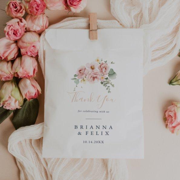Eucalyptus Garden Rose Floral Thank You Wedding Favor Bag