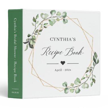 Eucalyptus Geometric Bridal Shower Recipe Book 3 Ring Binder