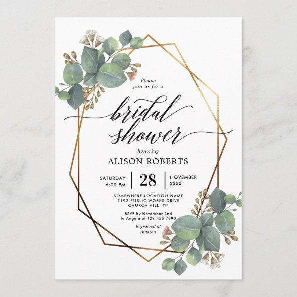 Eucalyptus geometric frame bridal shower invitate Invitations