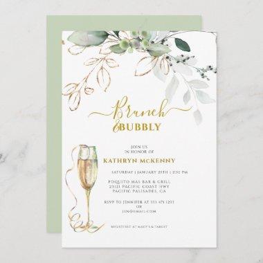 Eucalyptus Gold Calligraphy Bridal Shower Invitations