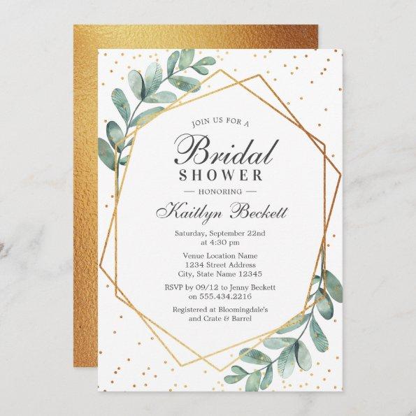 Eucalyptus Gold Geometric Bridal Shower Invitations