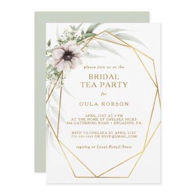 Eucalyptus Gold Geometric Bridal Tea Party Invitations