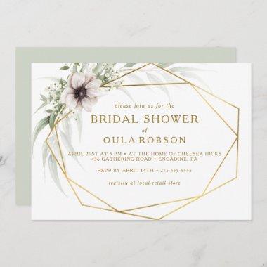 Eucalyptus Gold Geometric Horizontal Bridal Shower Invitations