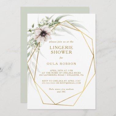 Eucalyptus Gold Geometric Lingerie Shower Invitations