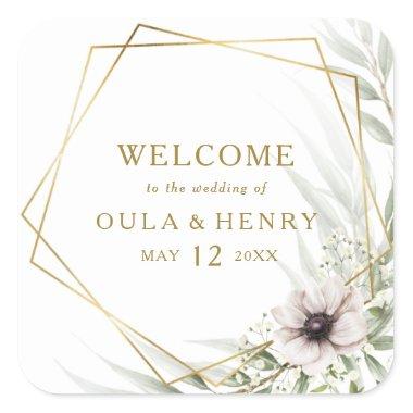 Eucalyptus Gold Geometric Wedding Welcome Square Sticker