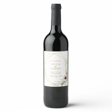 Eucalyptus Gold Geometric Wedding Wine Label
