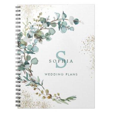 Eucalyptus Gold Glitter Botanical Wedding Notebook