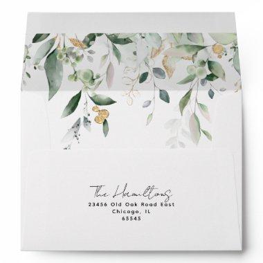 Eucalyptus Gold&Greenery Leaves | Return Address Envelope