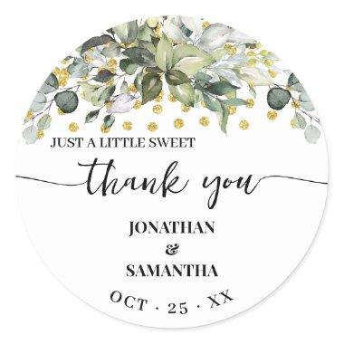 Eucalyptus Gold Wedding A Sweet Thank You Classic Round Sticker