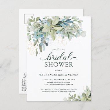 Eucalyptus Green Blue Bridal Shower Invitations