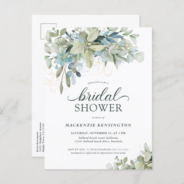 Eucalyptus Green Blue Bridal Shower Invitations
