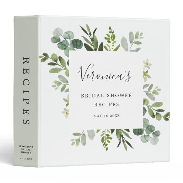 Eucalyptus Green Foliage Bridal Shower Recipe Book 3 Ring Binder