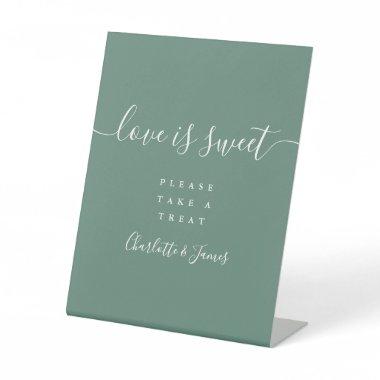 Eucalyptus Green Script Love Is Sweet Favor Pedestal Sign