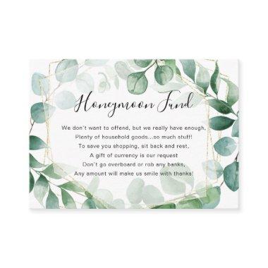 Eucalyptus Greenery and Gold Frame Honeymoon Fund Enclosure Invitations