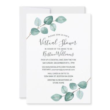 Eucalyptus Greenery Black Virtual Bridal Shower Invitations