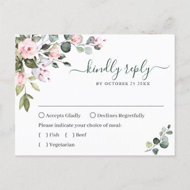 Eucalyptus Greenery Blush Roses Wedding RSVP Card