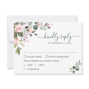 Eucalyptus Greenery Blush Roses Wedding RSVP Card