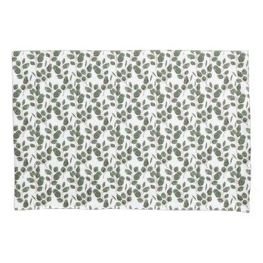 Eucalyptus Greenery Botanical Green White Trendy Pillow Case