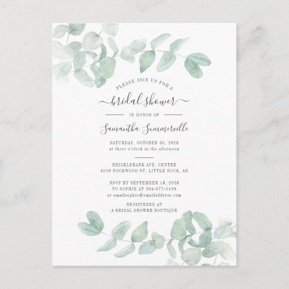 Eucalyptus Greenery Botanical Script Bridal Shower Invitation PostInvitations