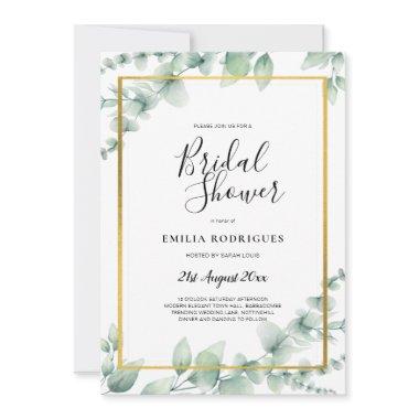 Eucalyptus Greenery BRIDAL SHOWER GOLD QR CODE Invitations