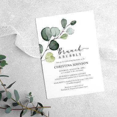Eucalyptus Greenery Brunch Bubbly Bridal Shower Invitations