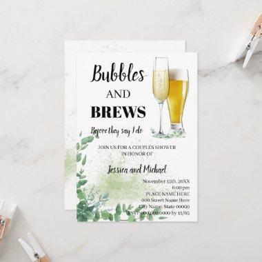 Eucalyptus Greenery Bubble & Brews Couples Shower Invitations