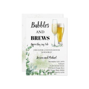 Eucalyptus Greenery Bubble & Brews Couples Shower Invitations