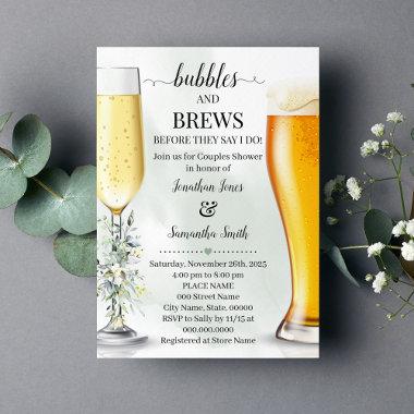 Eucalyptus greenery bubbles and brews shower Invitations