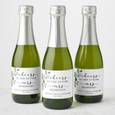 Eucalyptus Greenery Cheers Bridal Shower Favor Sparkling Wine Label